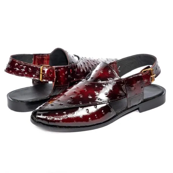 Ostrich Peshawari Burgundy – Leather Sole