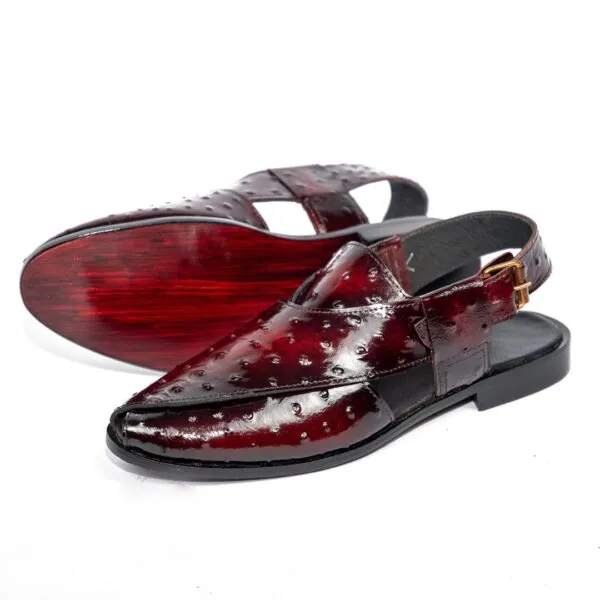 Ostrich Peshawari Burgundy – Leather Sole