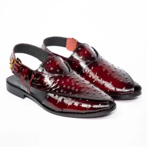 Ostrich Peshawari Burgundy – Leather Sole