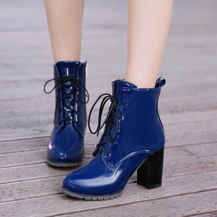 Oversized Lace Up Boots With Thick Heels Martin