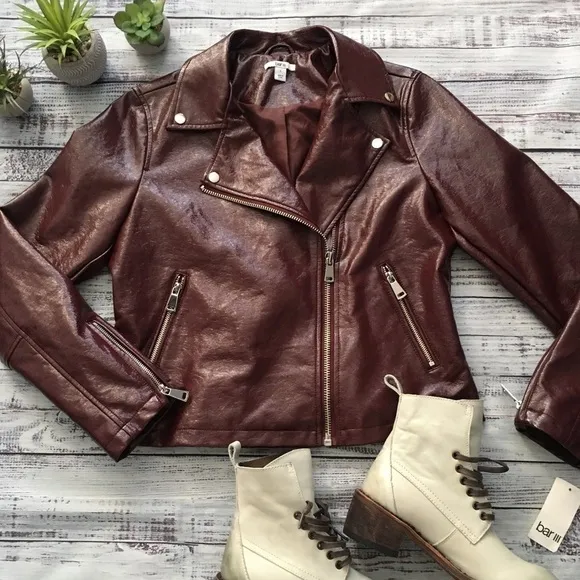 Patent Faux Leather Moto Jacket