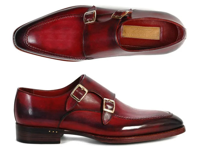 Paul Parkman Men's Leather Double Monkstraps in Black & Bordeaux