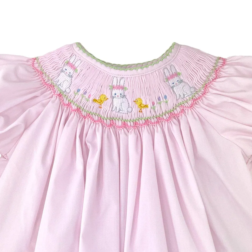 Petit Ami Pink Bunny Smocked Bishop Dress Baby Girls 3 6 9 12 18 24 Months