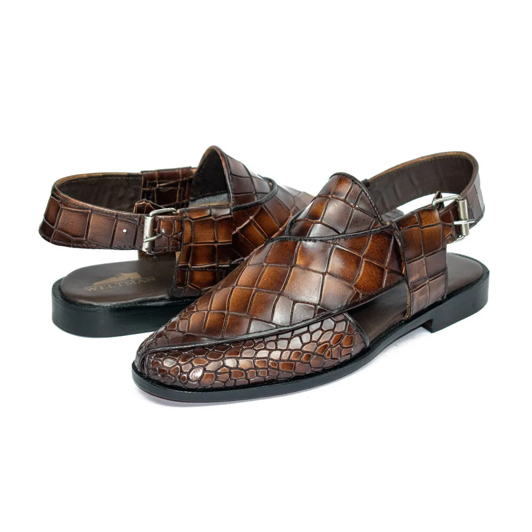 Pheonix Crocodile Mustard Two Tone Peshawari - Leather Sole