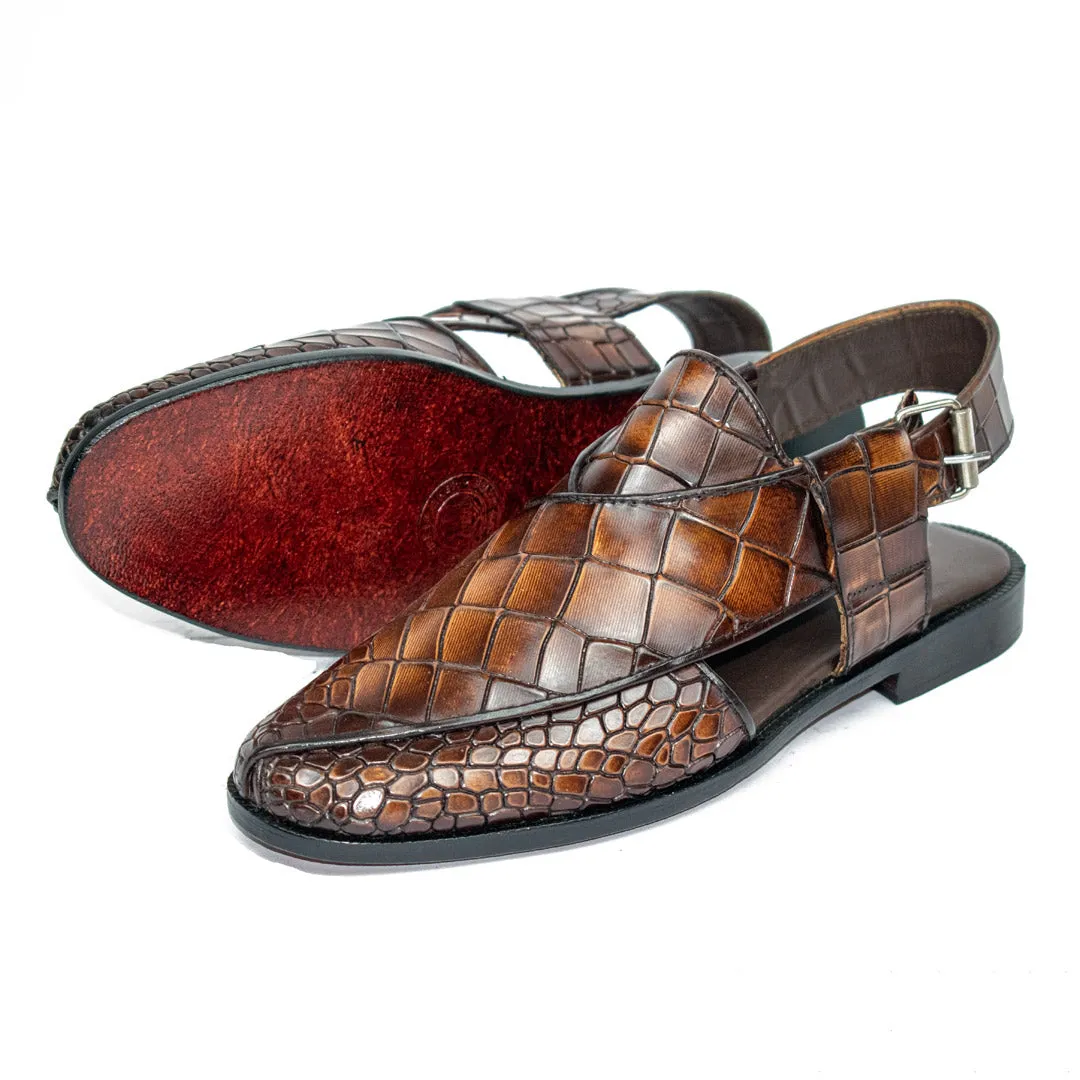 Pheonix Crocodile Mustard Two Tone Peshawari - Leather Sole