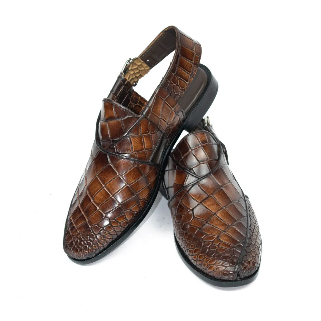 Pheonix Crocodile Mustard Two Tone Peshawari - Leather Sole