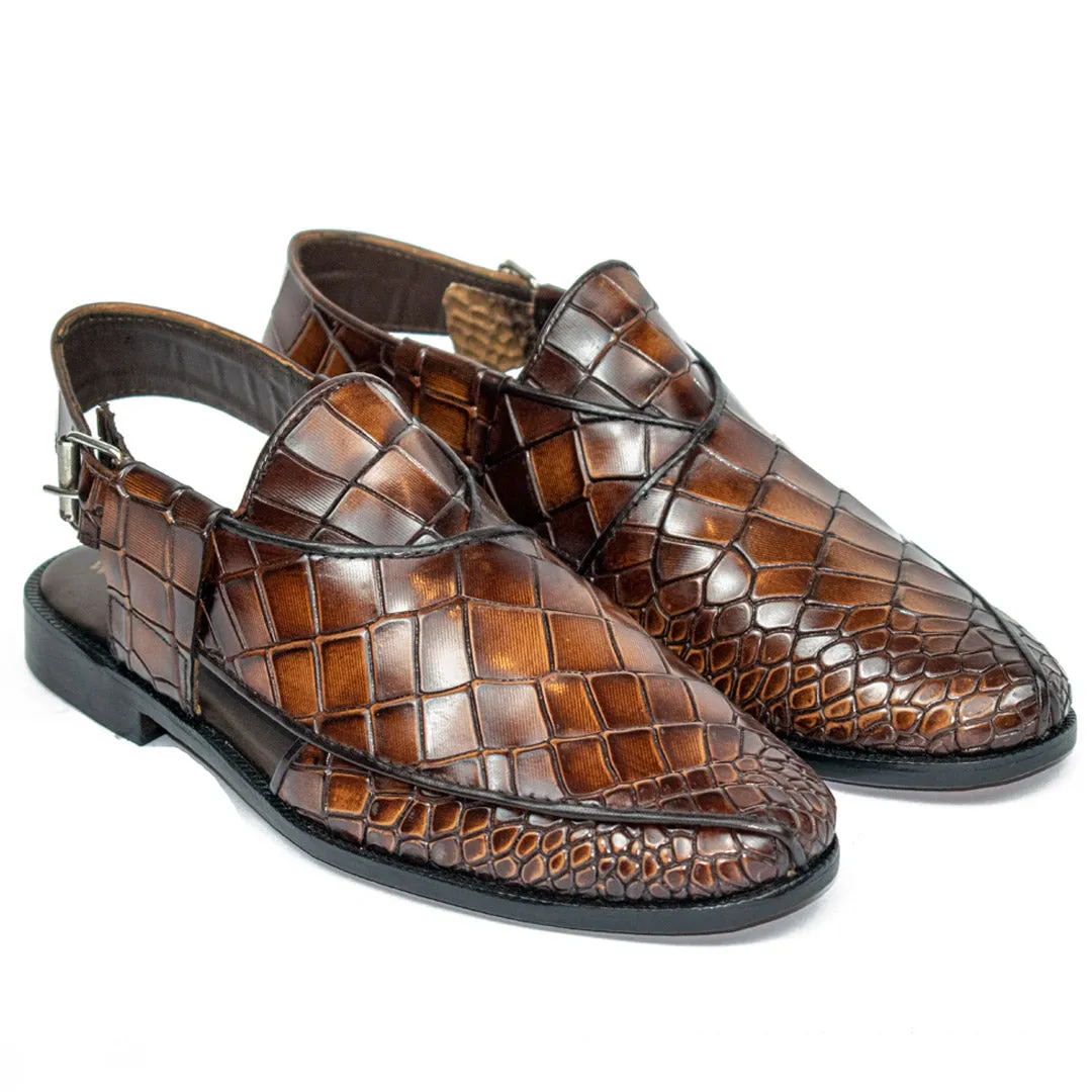 Pheonix Crocodile Mustard Two Tone Peshawari - Leather Sole