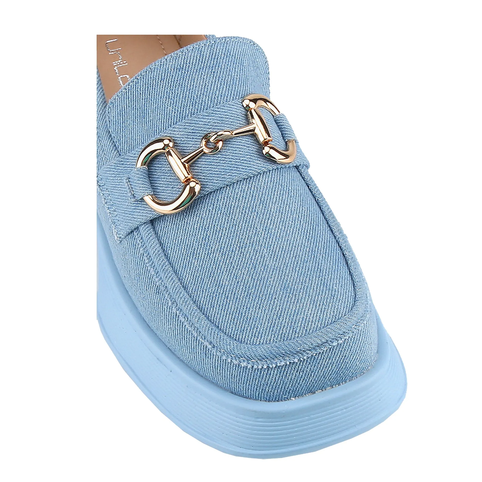 Platform Loafers Slip On Office Shoes with Gold Buckle