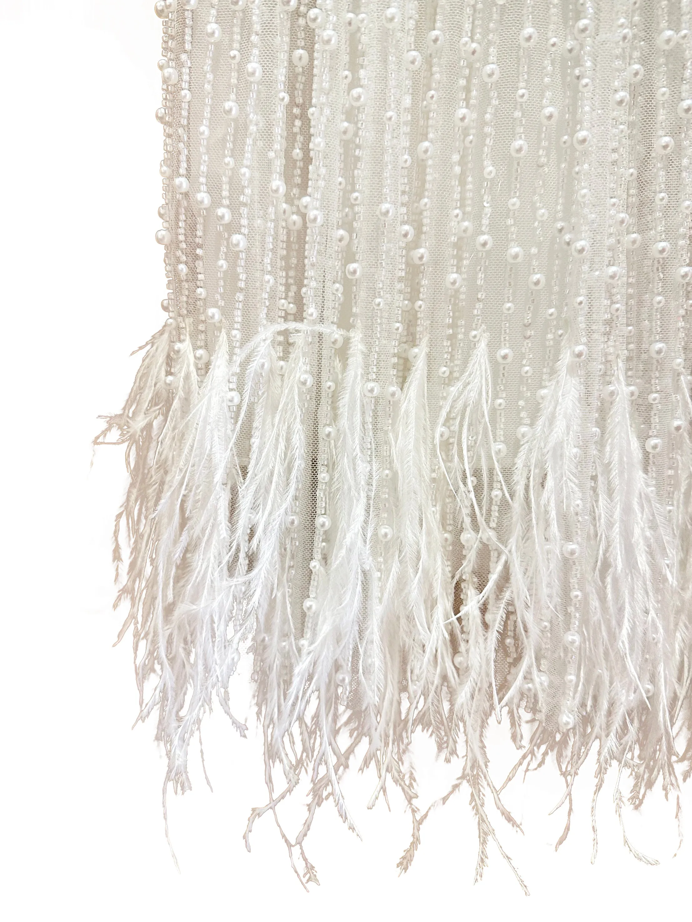 "Anja" Girl's Pearl Christening Dress with Feathers