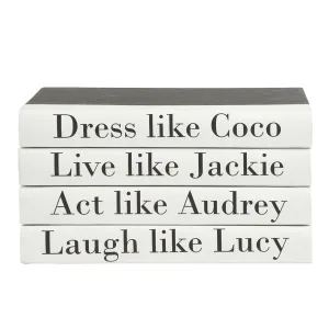 "Dress like Coco, Live like Jackie, Act Like Audrey, Laugh like Lucy" Quote Book Stack