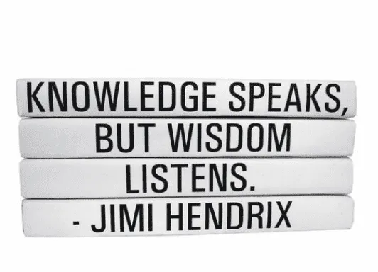 "KNOWLEDGE SPEAKS, BUT WISDOM LISTENS" Quote Book Stack
