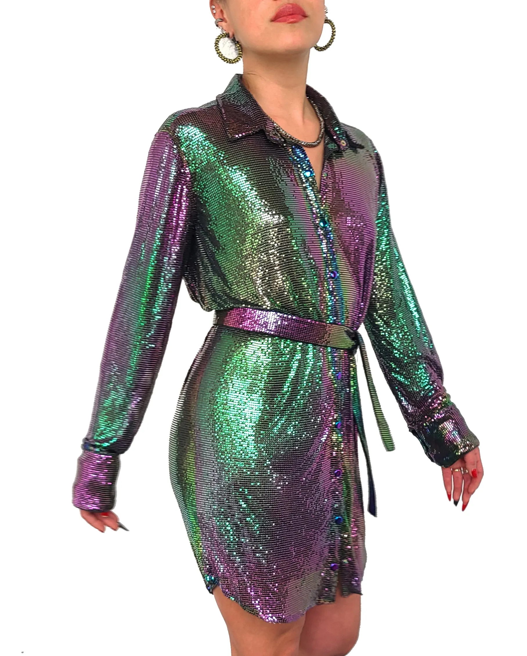 Rainbow Collared Shirt Dress