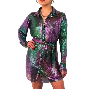 Rainbow Collared Shirt Dress
