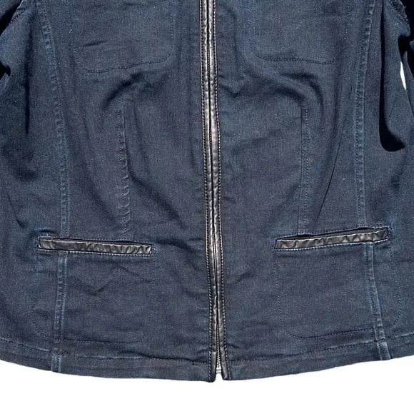 Ralph Lauren LRL Full Zip Denim Jacket Dark Wash Blue Faux Leather Trim Size 8