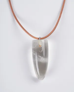 rock crystal bullet with eye pin on leather - stone clear