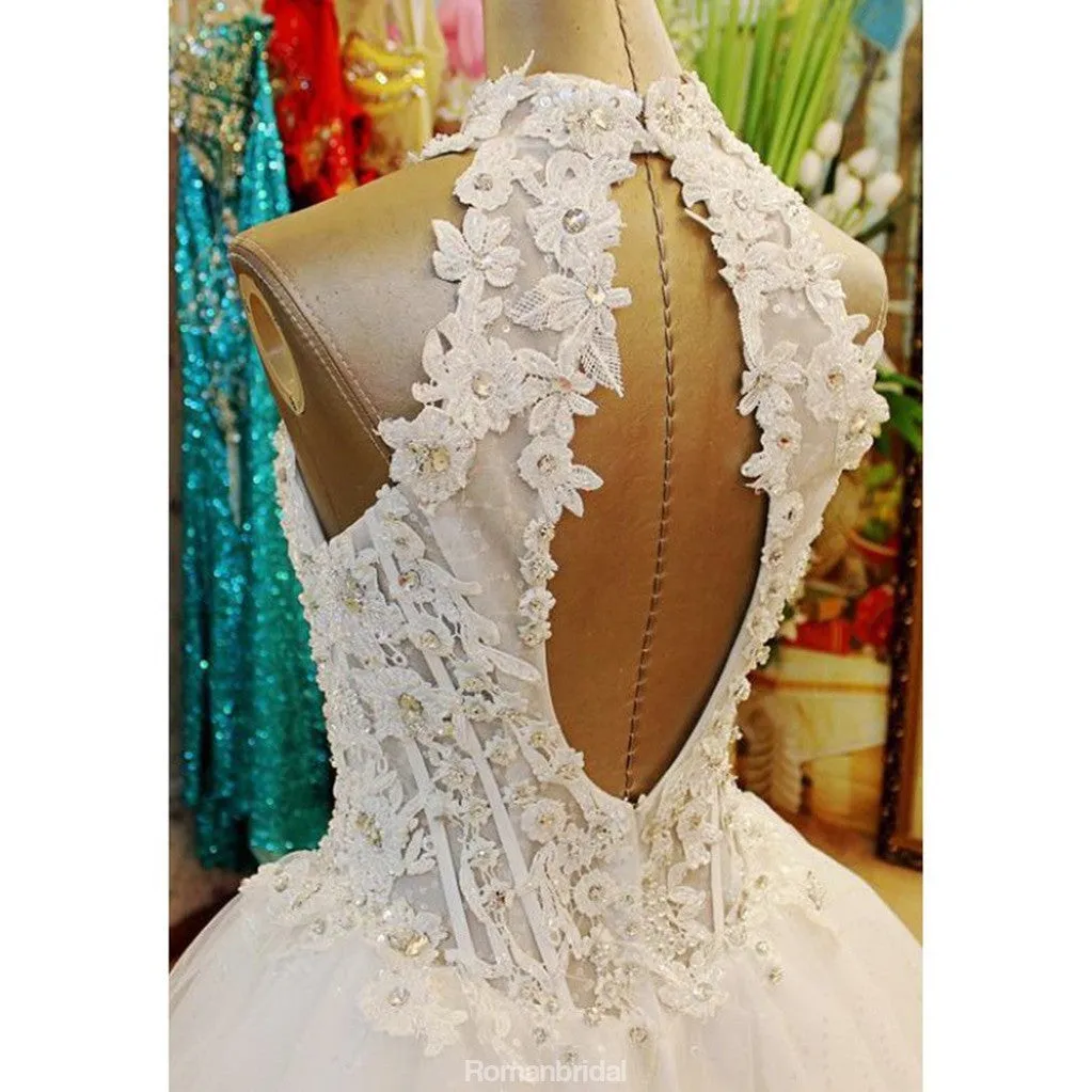 Round neck sleeveless backless applique tulle Short Prom Dress Party Dress, homecoming dresses,  HD0336