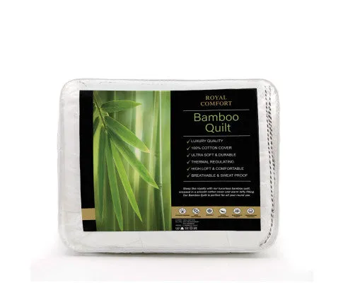 Royal Comfort 250GSM Bamboo Blend Quilt With 1100GSM King Size Hotel Pillow Bedding Set