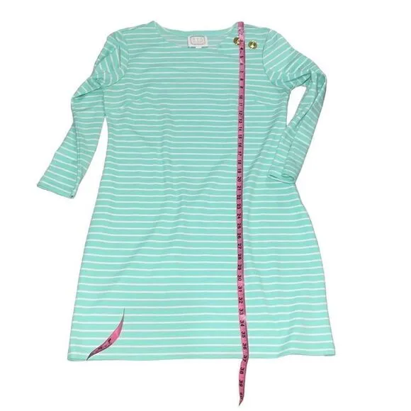 Sail to Sable Mint Green White Stripes Long Sleeve Dress sz L Large Coastal READ