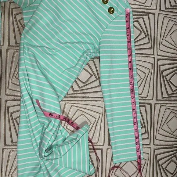 Sail to Sable Mint Green White Stripes Long Sleeve Dress sz L Large Coastal READ