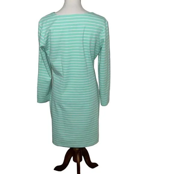 Sail to Sable Mint Green White Stripes Long Sleeve Dress sz L Large Coastal READ