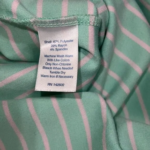 Sail to Sable Mint Green White Stripes Long Sleeve Dress sz L Large Coastal READ