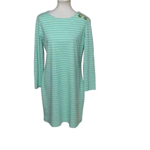 Sail to Sable Mint Green White Stripes Long Sleeve Dress sz L Large Coastal READ