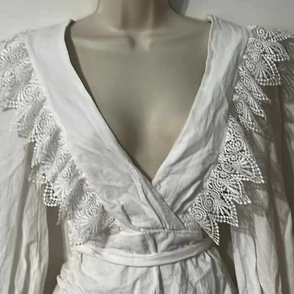 Saints and Secrets White Cotton Mini Dress Lace Edges Size Small
