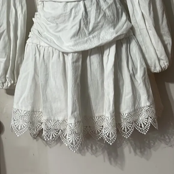 Saints and Secrets White Cotton Mini Dress Lace Edges Size Small