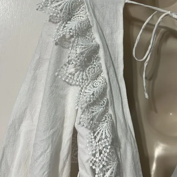 Saints and Secrets White Cotton Mini Dress Lace Edges Size Small