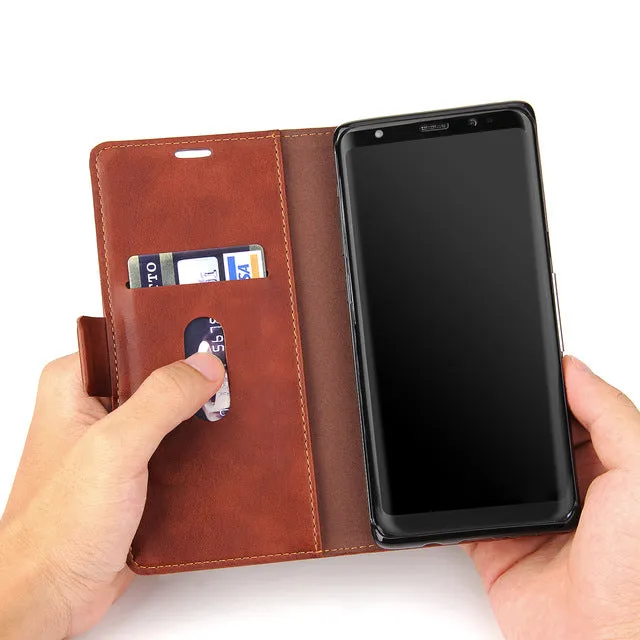 Samsung Galaxy Note 8 Wallet Case Retro Cover for Samsung Note 8 - Black/Red/Brown