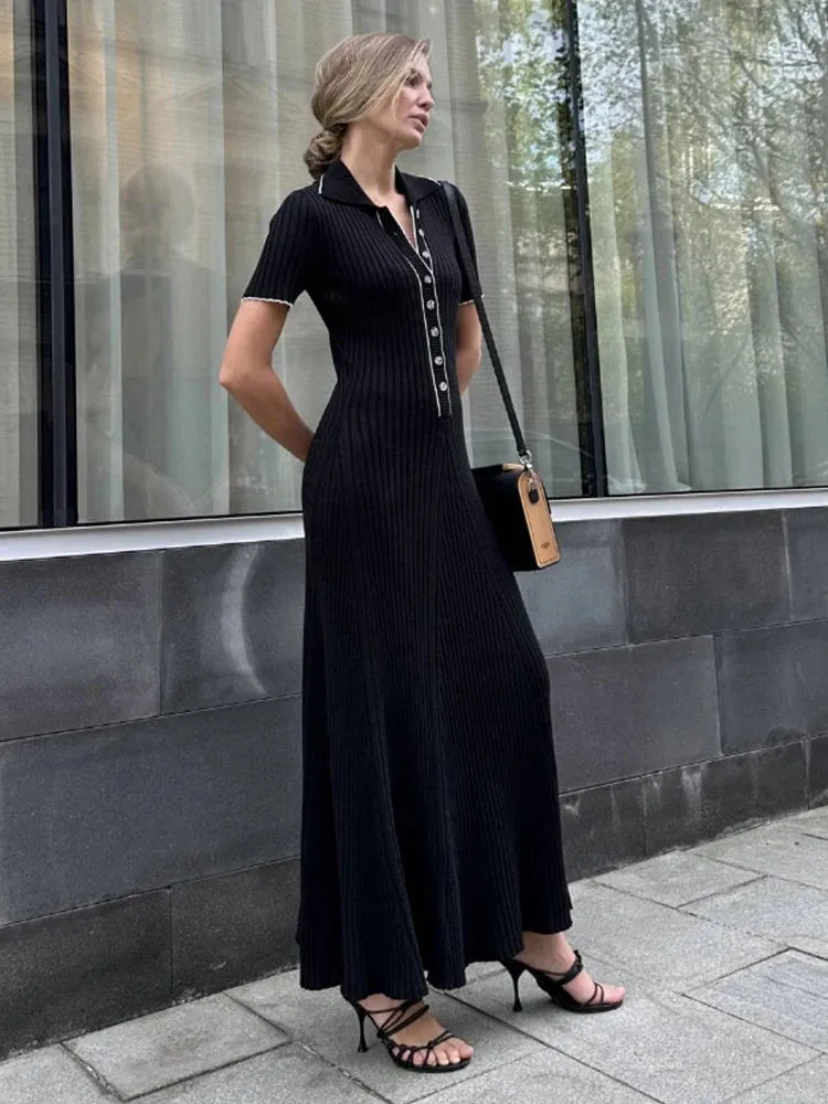 Senna Elegant Metal Single Breasted Knitted - Midi Dress