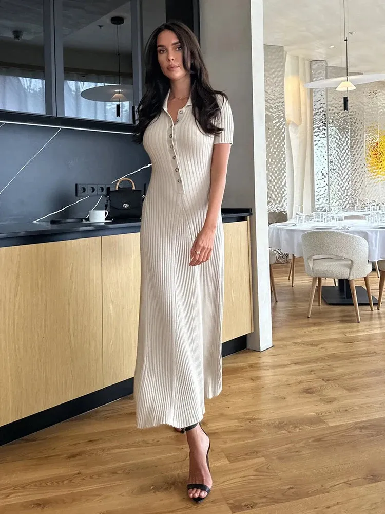 Senna Elegant Metal Single Breasted Knitted - Midi Dress