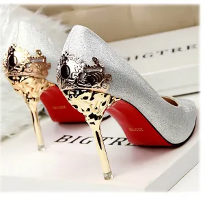 Sexy Mental Heel Women Shoes Suede leather High Heels Women Pumps Flower Metal Heel Stiletto 9 colors