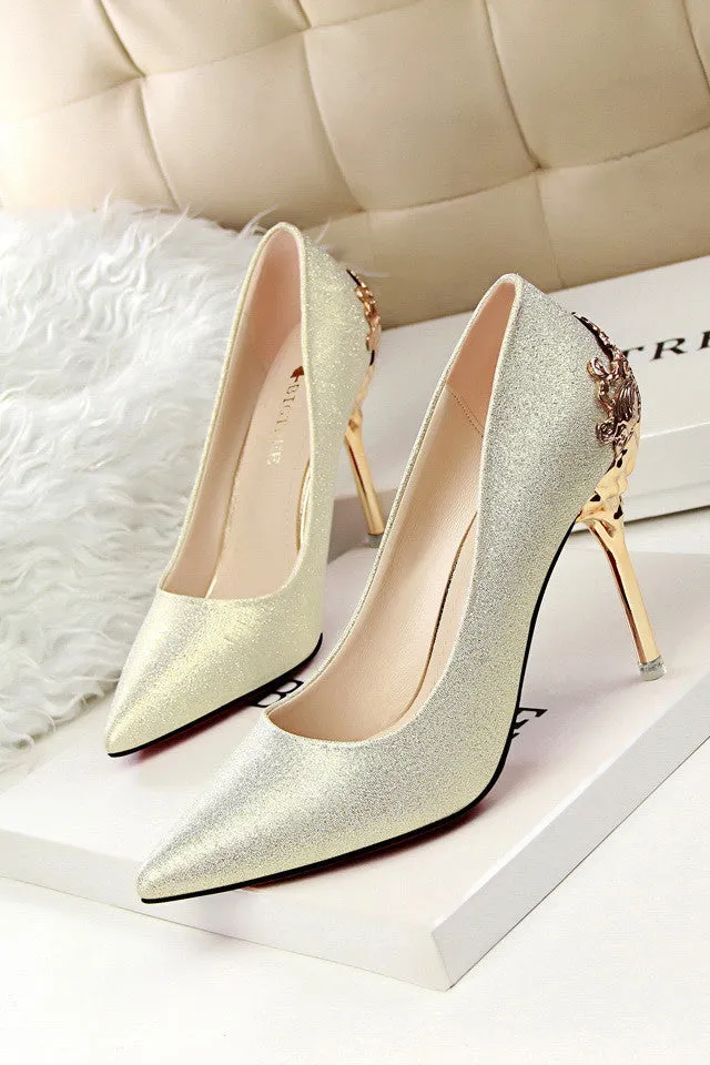 Sexy Mental Heel Women Shoes Suede leather High Heels Women Pumps Flower Metal Heel Stiletto 9 colors