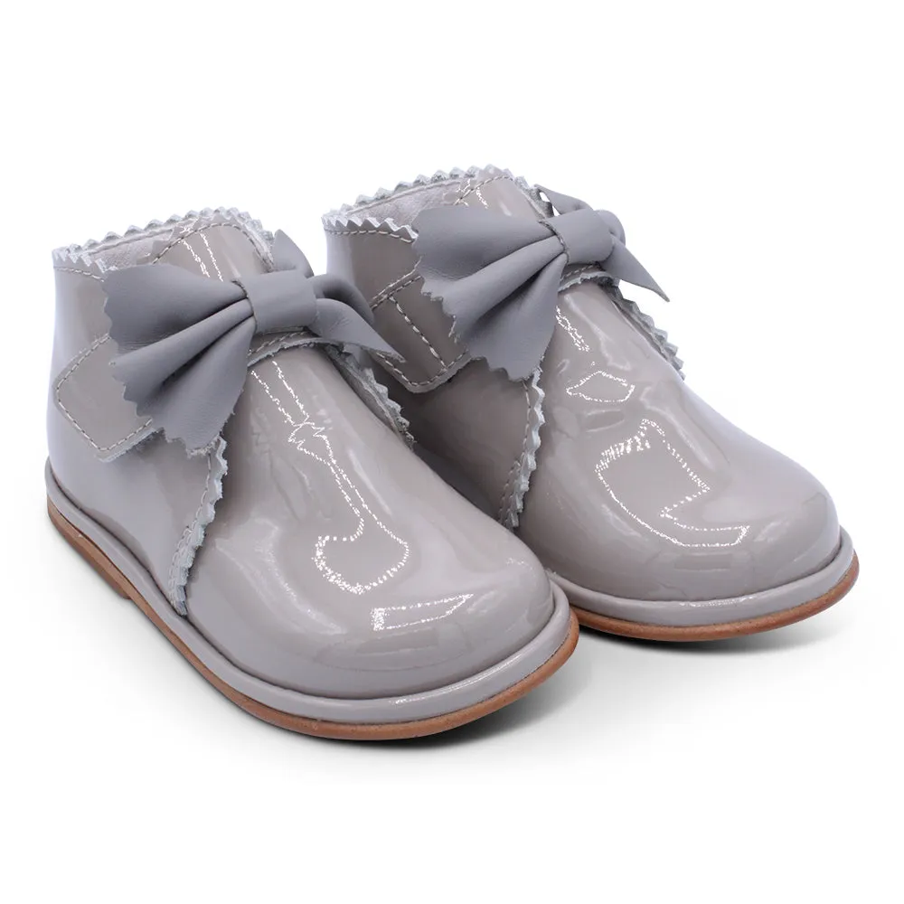 'Sharon' Girls Grey Patent Velcro Boots