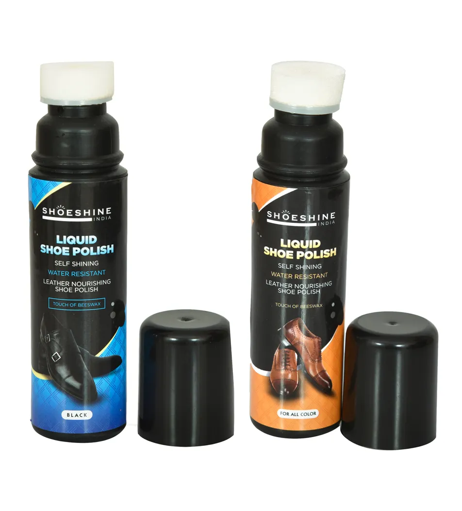 SHOESHINE Liquid shoe polish - Black (Pack of 2)- sponge top for leather boots, formal and dress shoes