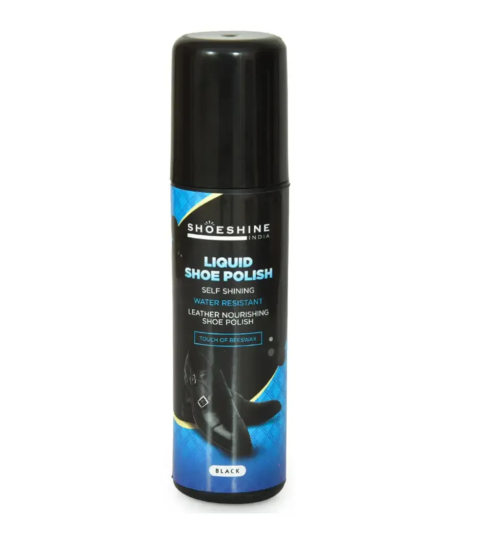 SHOESHINE Liquid shoe polish - Black (Pack of 2)- sponge top for leather boots, formal and dress shoes