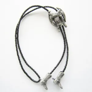 Silver Plated Western Saddle Horseshoe Cowboy Boots Bolo Tie BT006SL