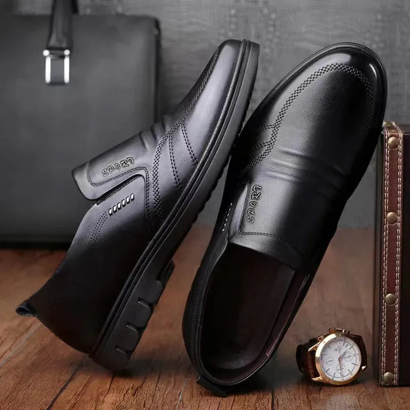 Silverton | Men's Black Leather Shoes - Soft, Anti-Slip, Breathable Business Casual Footwear - Luxury Lightweight Flats
