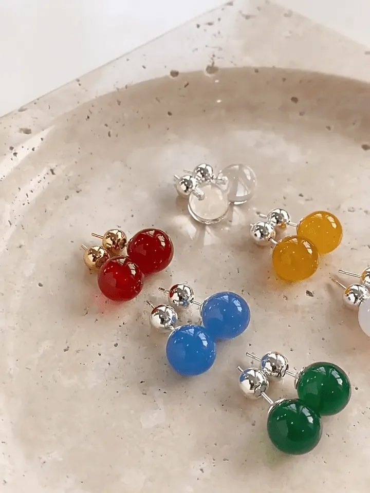Simple Crystal Agate Tiger Eye Round Earrings