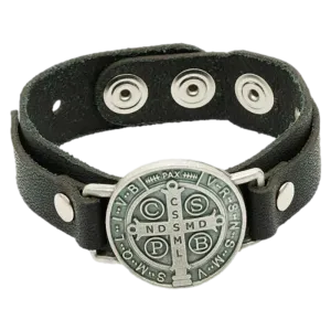St. Benedict Black Leather Bracelet