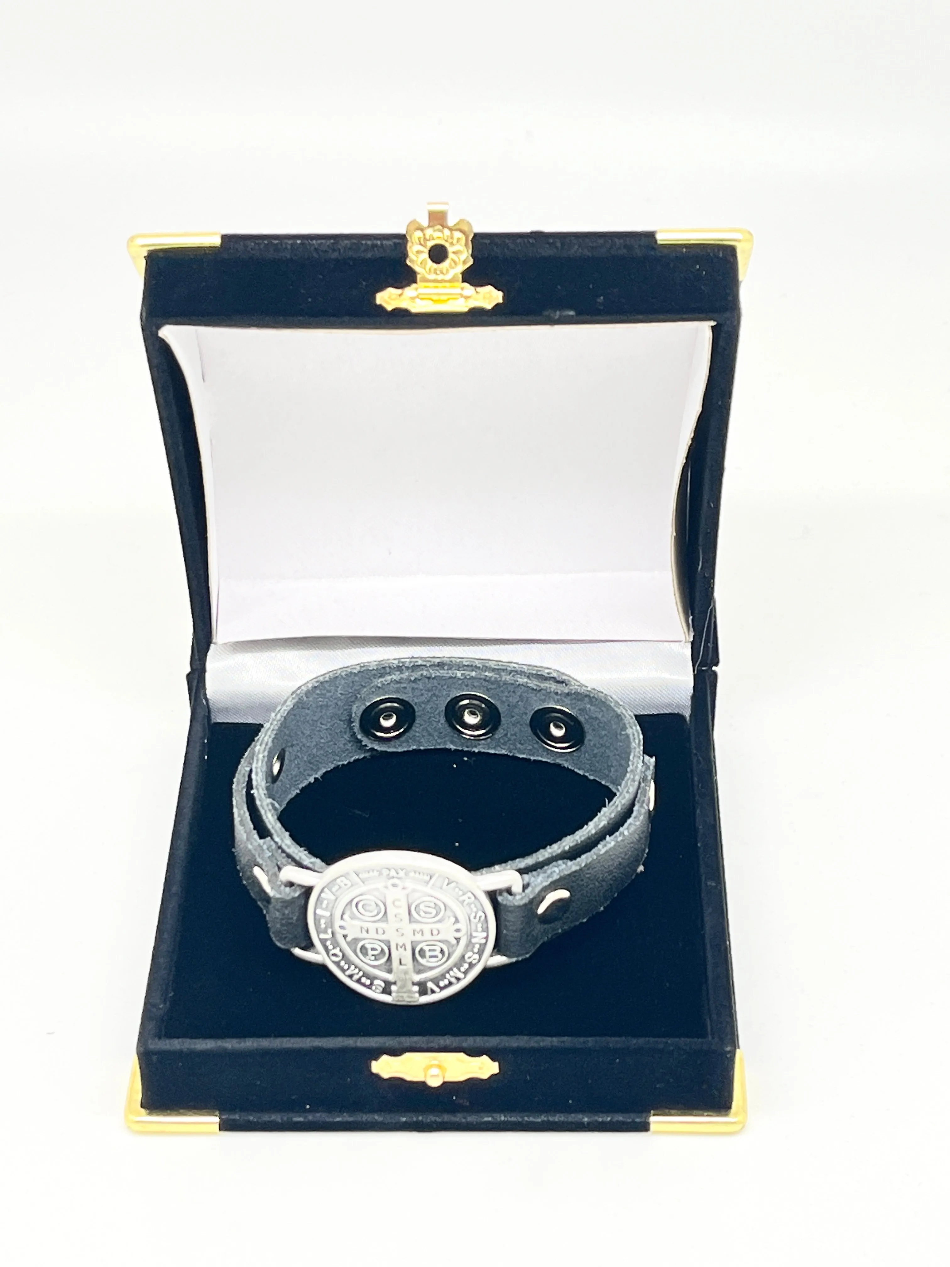 St. Benedict Black Leather Bracelet