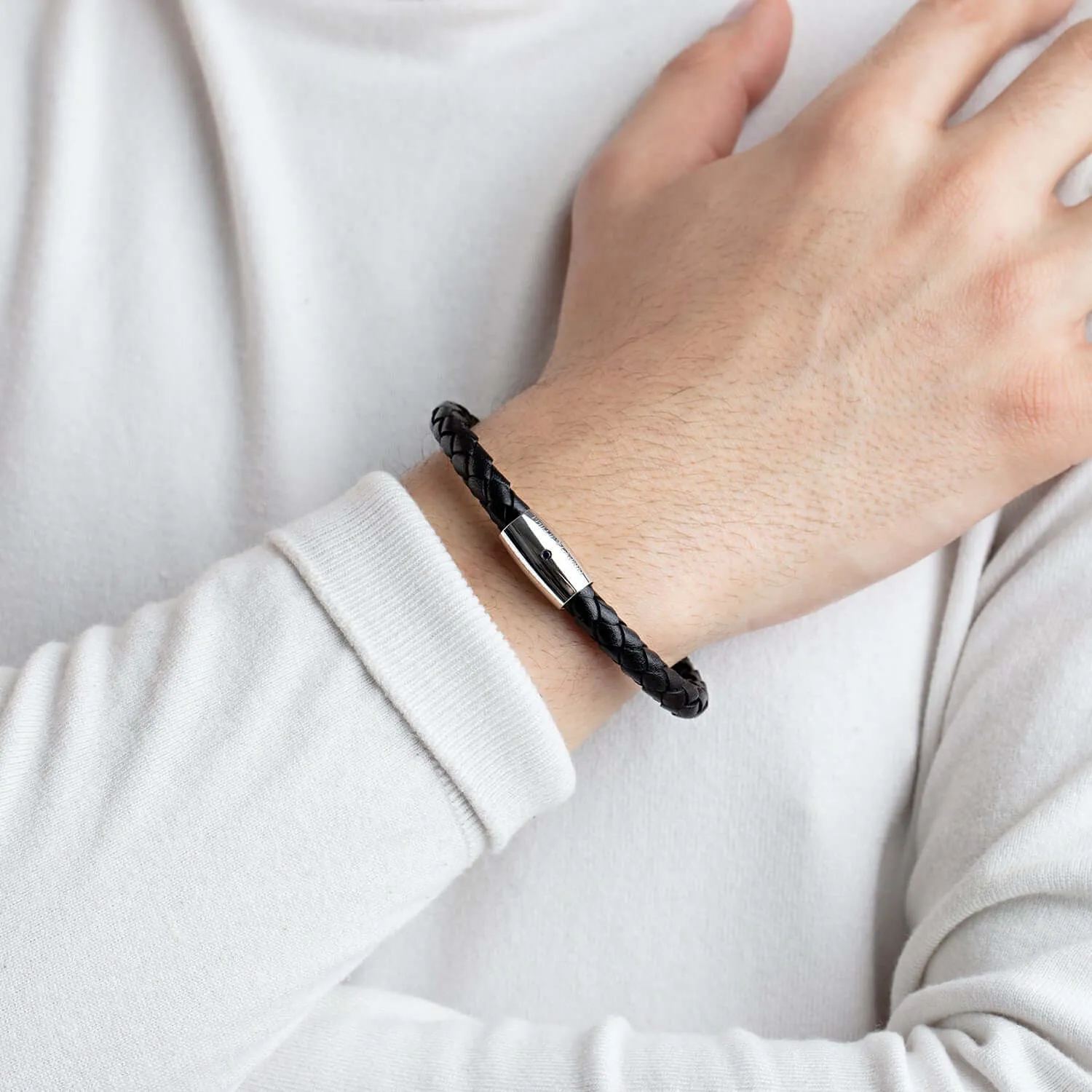 Sterling Silver Men's Leather Bracelet