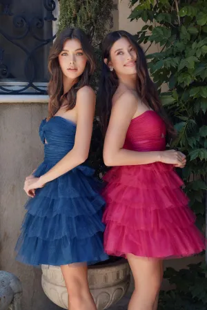 Strapless Ruffled Shimmer Tulle Short Dress
