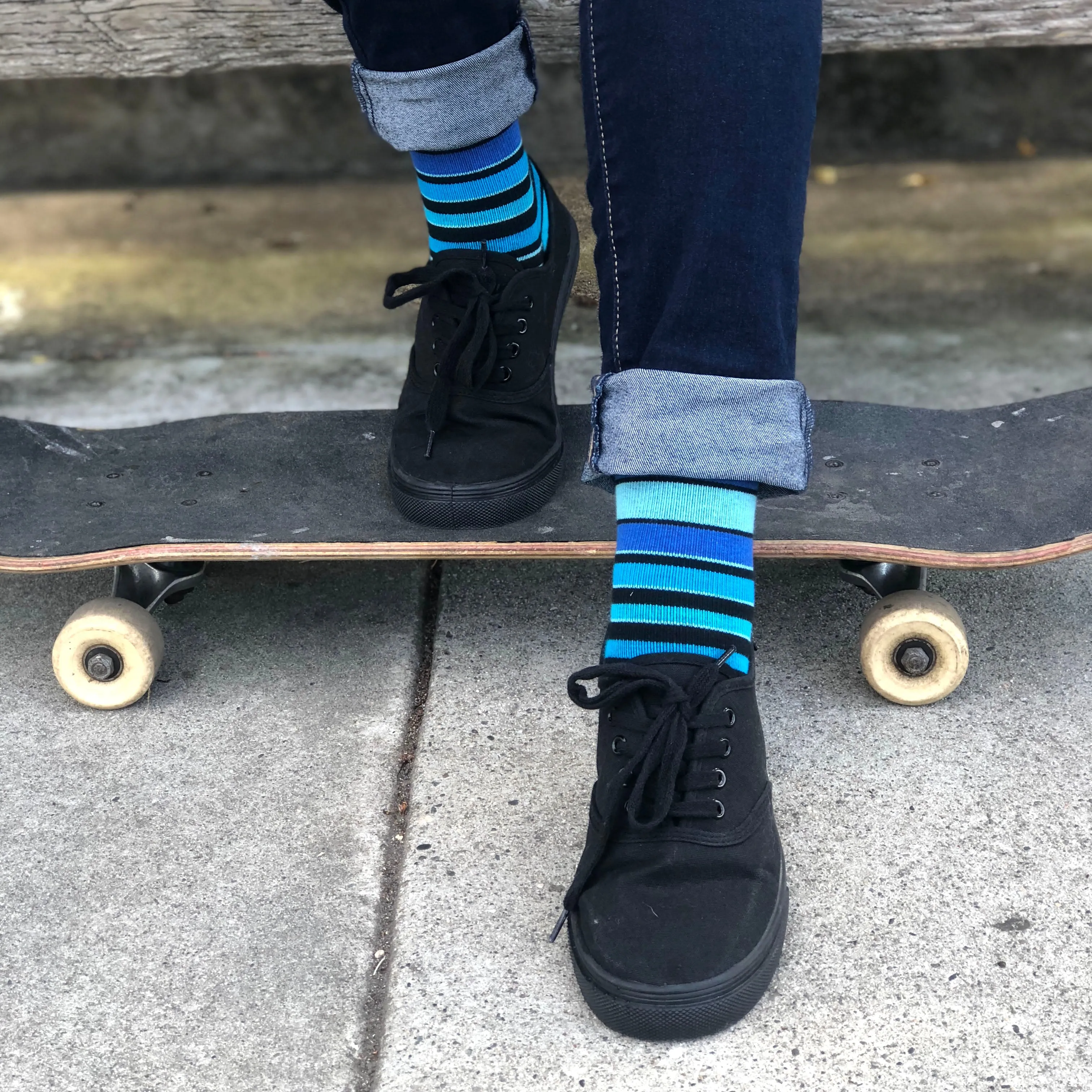 Stripe Cotton Blue Socks - Men's Medical