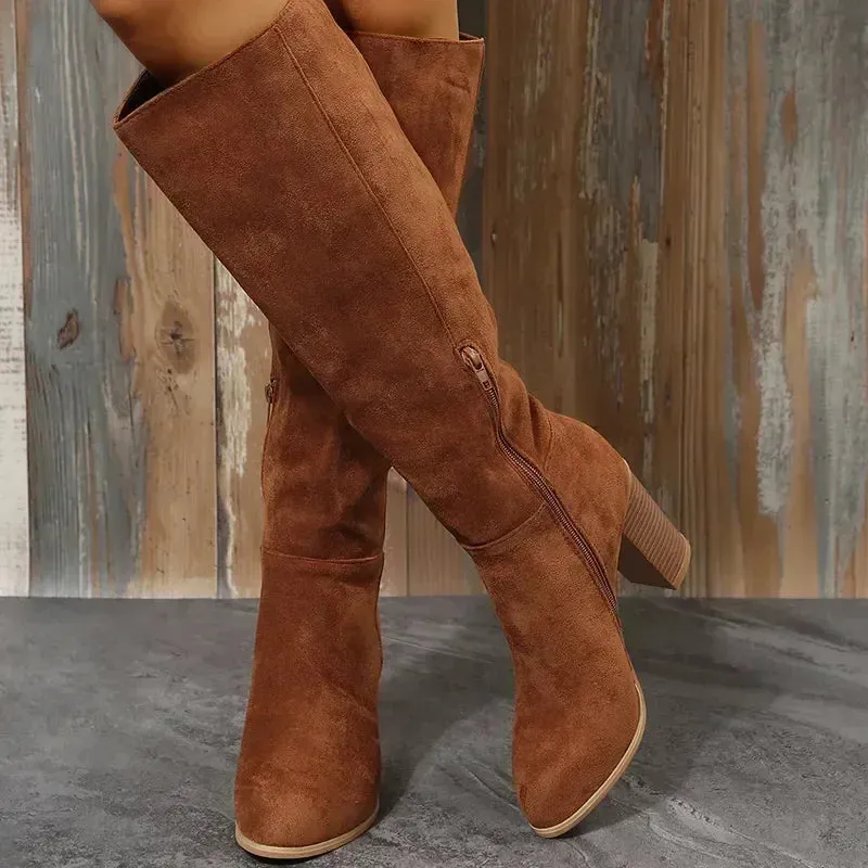 Suede Knee-High Boots | Classic & Chic | Block Heel Comfort