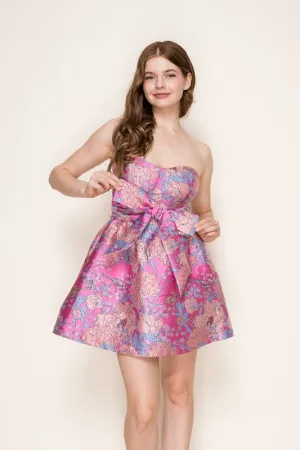Summer Garden Bow Waist Mini Dress