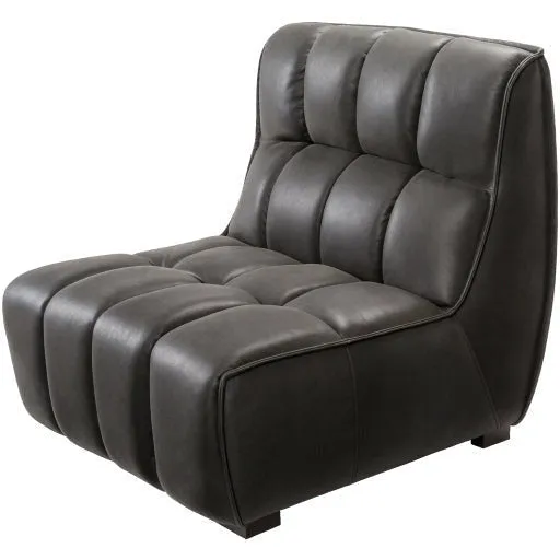 Surya Belfort Modern Channeled Black Leather Accent Chair