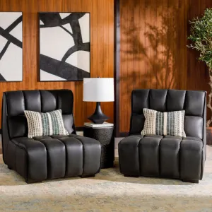 Surya Belfort Modern Channeled Black Leather Accent Chair