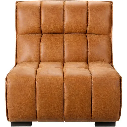 Surya Belfort Modern Channeled Cognac Brown Bonded Leather Accent Chair